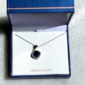 Lumineux necklace sterling silver CZ sapphire stone pendant necklace jewelry OS